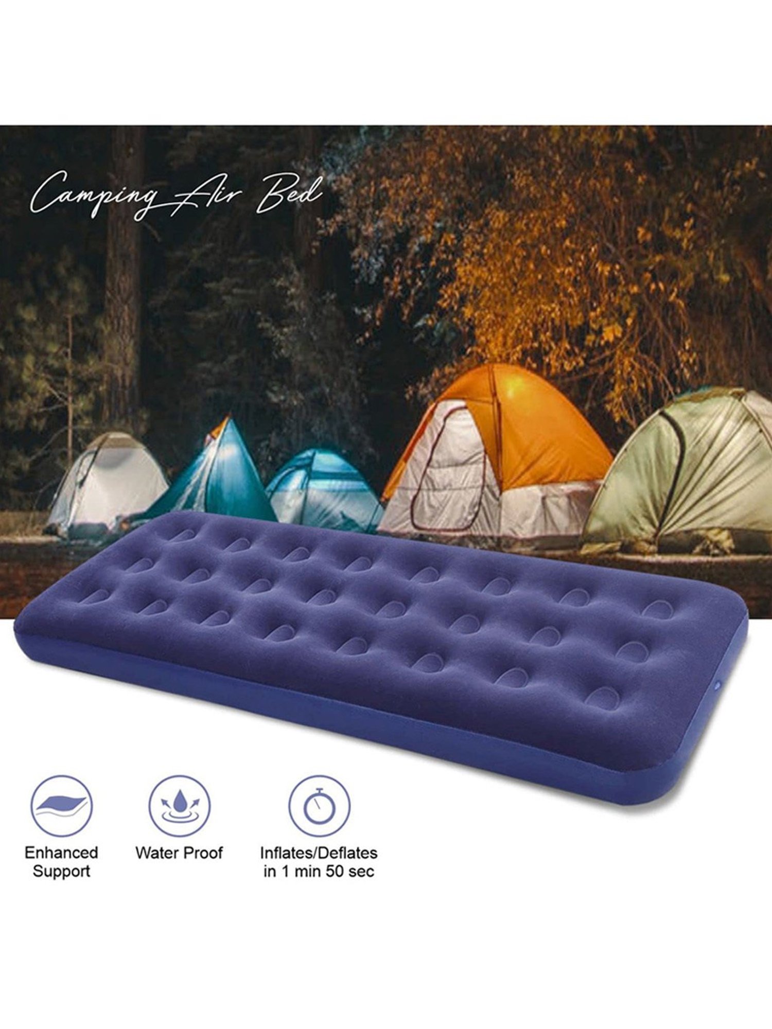 Vector X Camping-Tracking Inflatable Air Bed Mattress with Foot Pump (Blue) Size - 191x73 cm