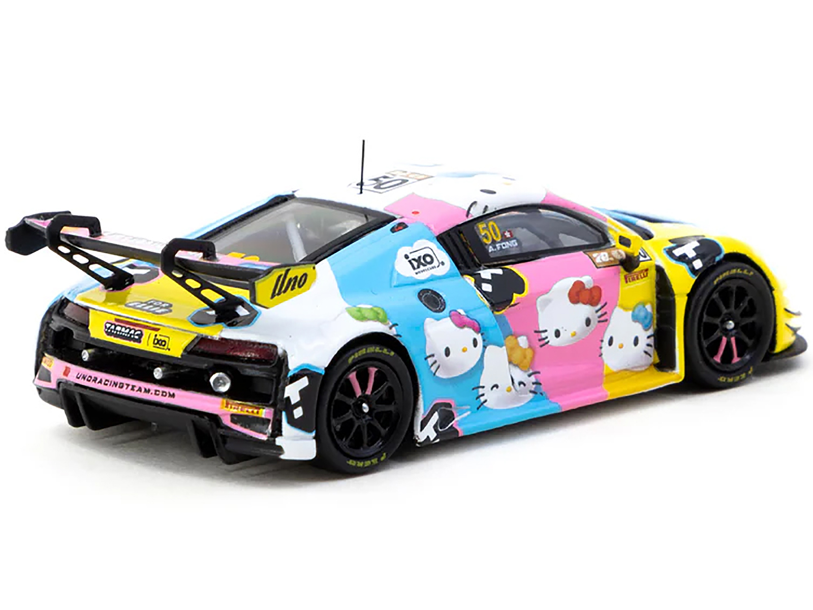 Audi R8 LMS GT3 Evo II #50 Adderly Fong "Macau GP Cup - Hello Kitty 50th Anniversary" "FIA GT World Cup" (2023) with Cards "Hobby64" Series 1/64 Diecast Model Car by Tarmac Works