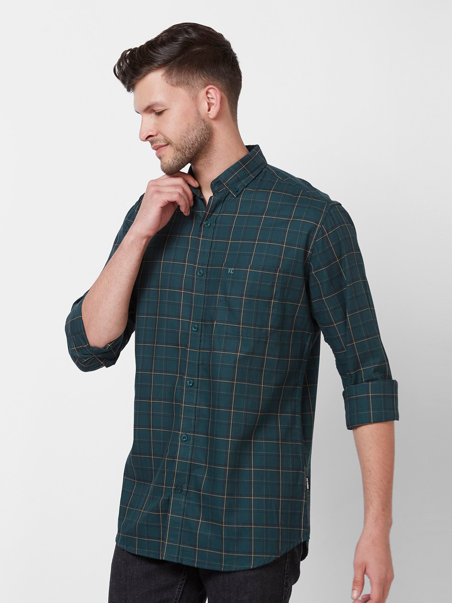 Kenneth Cole New York Green Slim Fit Check Cotton Shirt