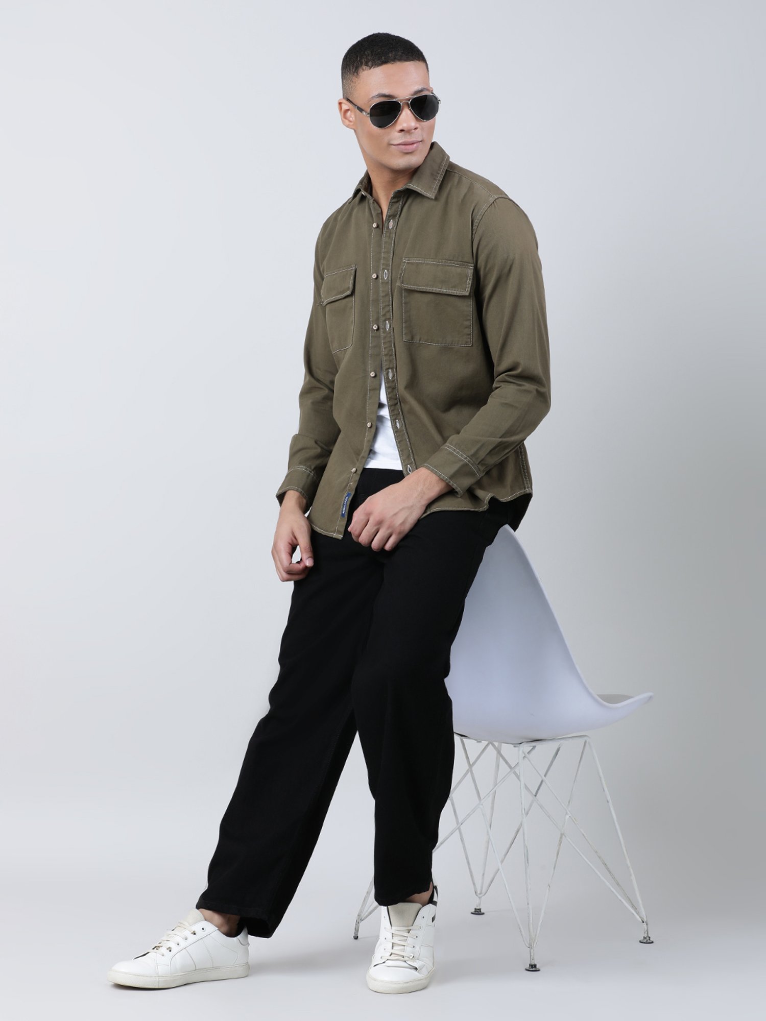 Bene Kleed Olive Regular Fit Cotton Shirt