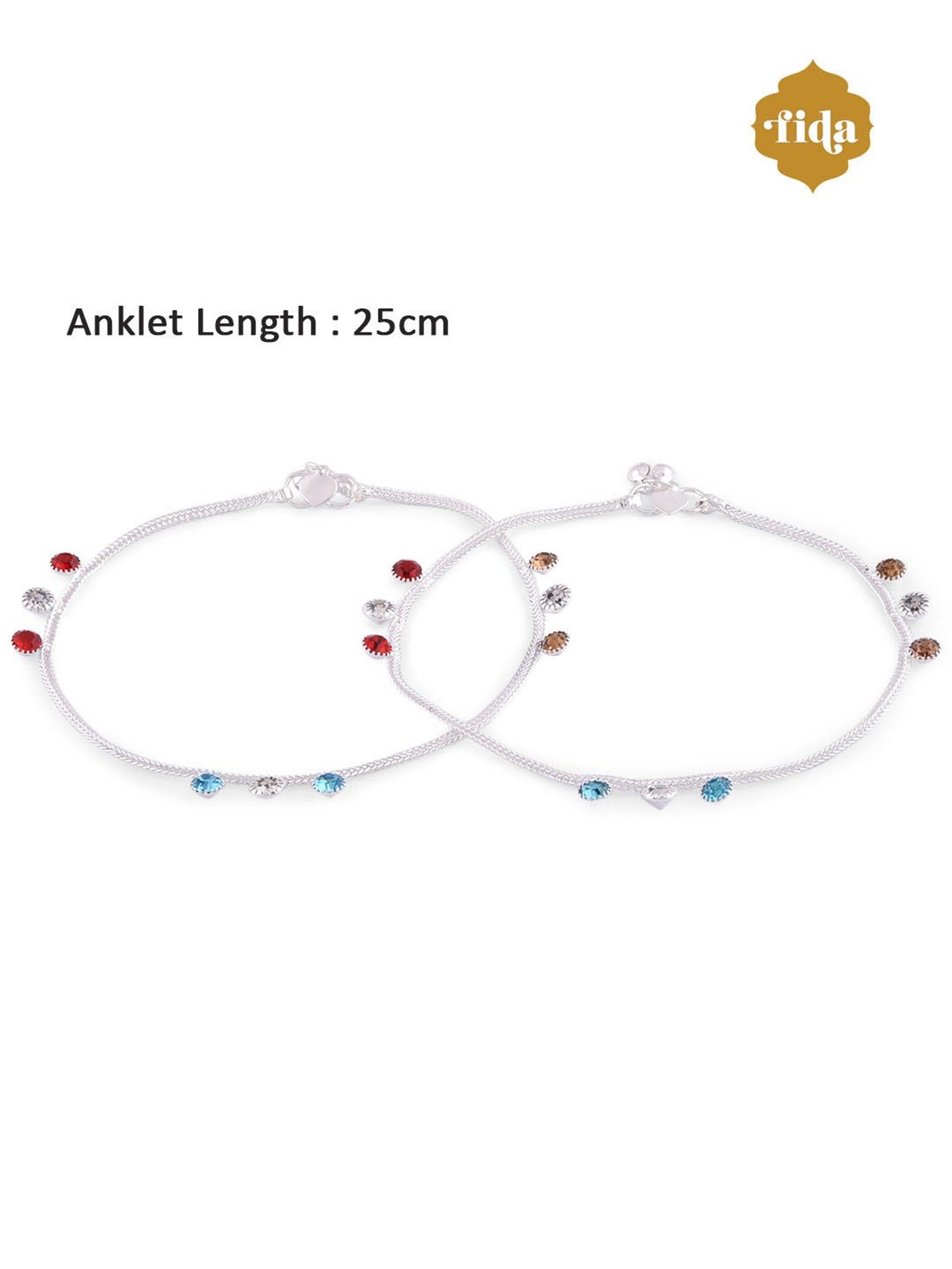 Fida Multicolor Stones Silver-Plated Anklets for Women - Set of 2