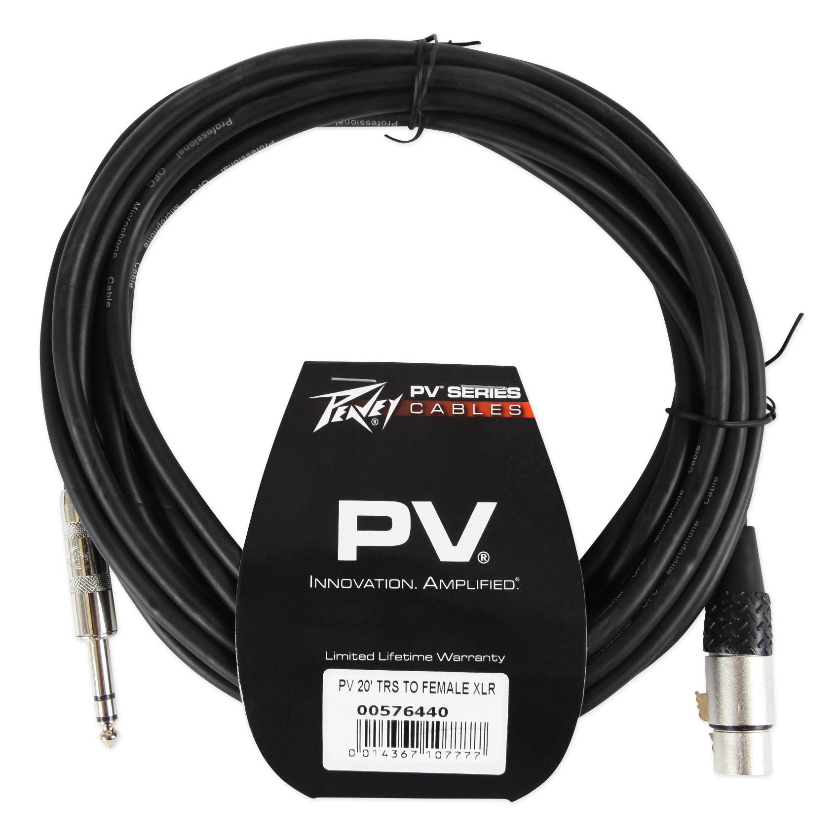 New Peavey PV 20' 1/4" TRS to Female XLR Cable - 100 % Copper/Top Quality