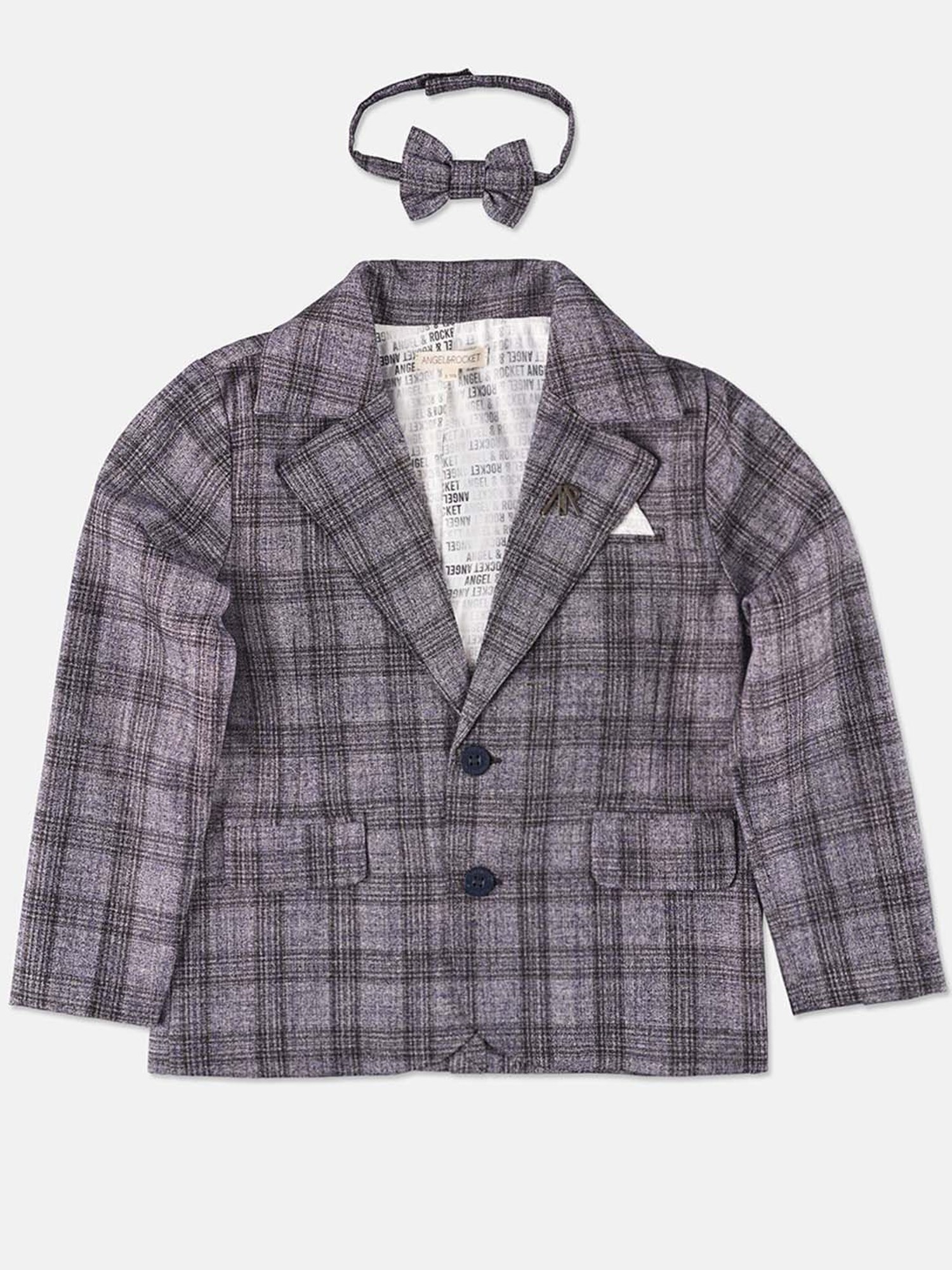 Angel & Rocket Kids Purple Checks Full Sleeves Blazer