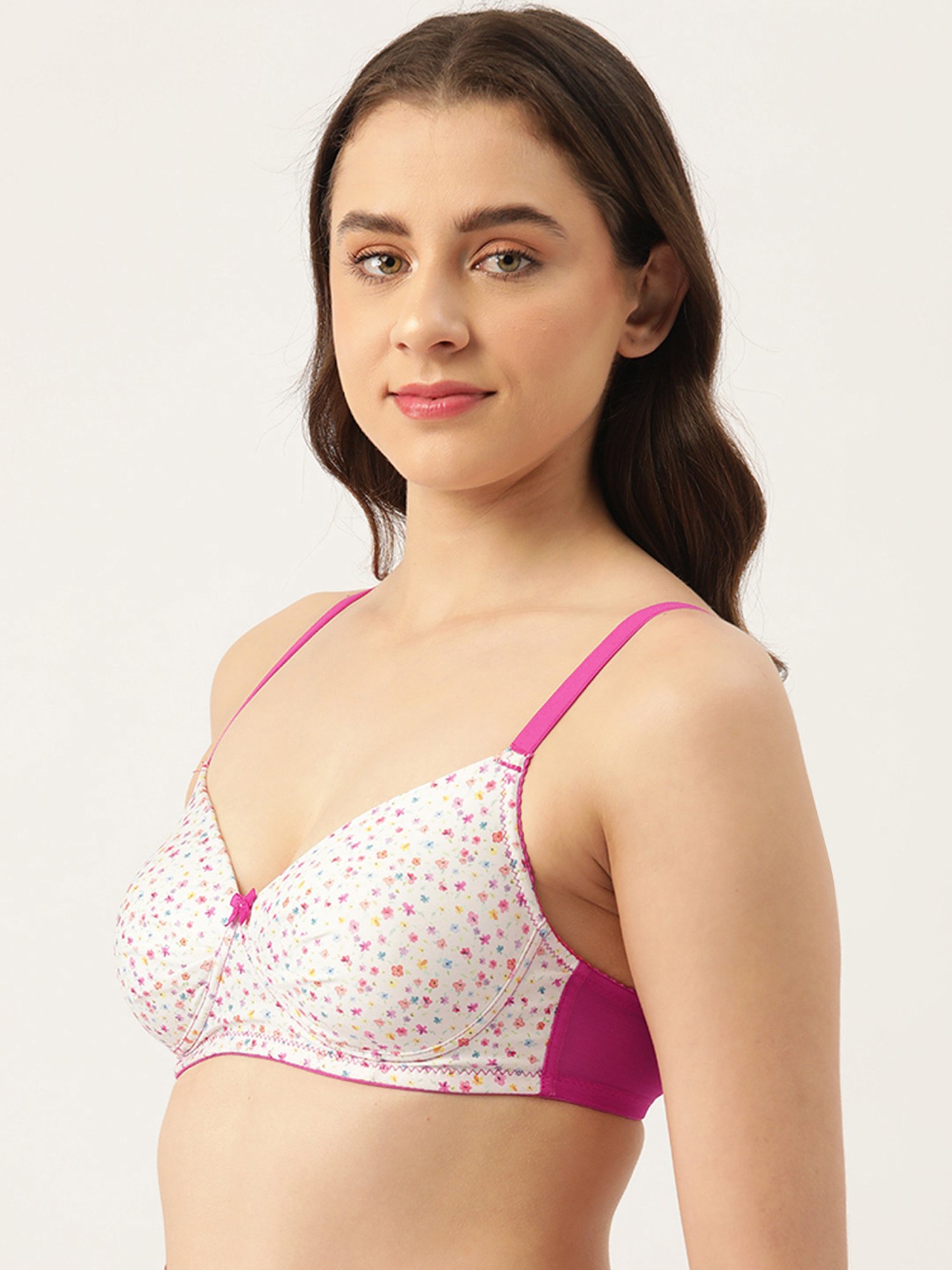 Leading Lady White & Magenta Printed Full Coverage T-Shirt Bra