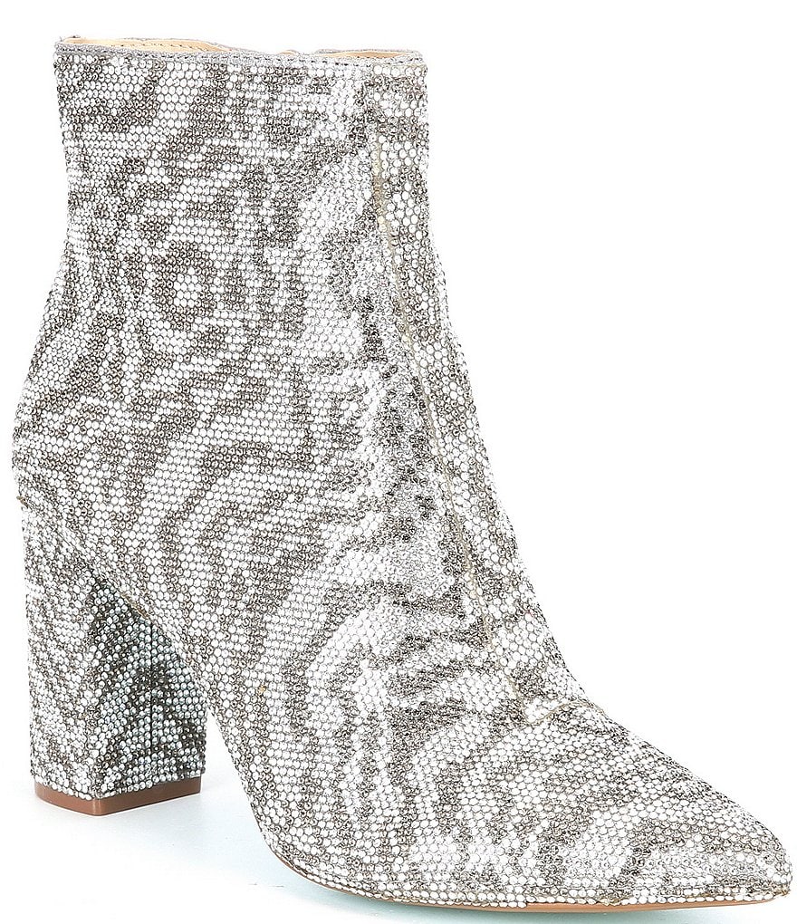 Blue by Betsey Johnson Cady Zebra Rhinestone Embellished Block Heel Booties