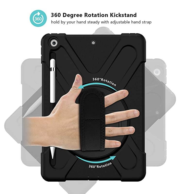 iPad 102 Case 2019 7th Gen iPad Case Rugged Heavy Duty Shockproof 360 Degree Rotatable Kickstand Protective Cover Case for iPad 7th Generation 102 Inch 2019 A2197 A2198 A2200 Black