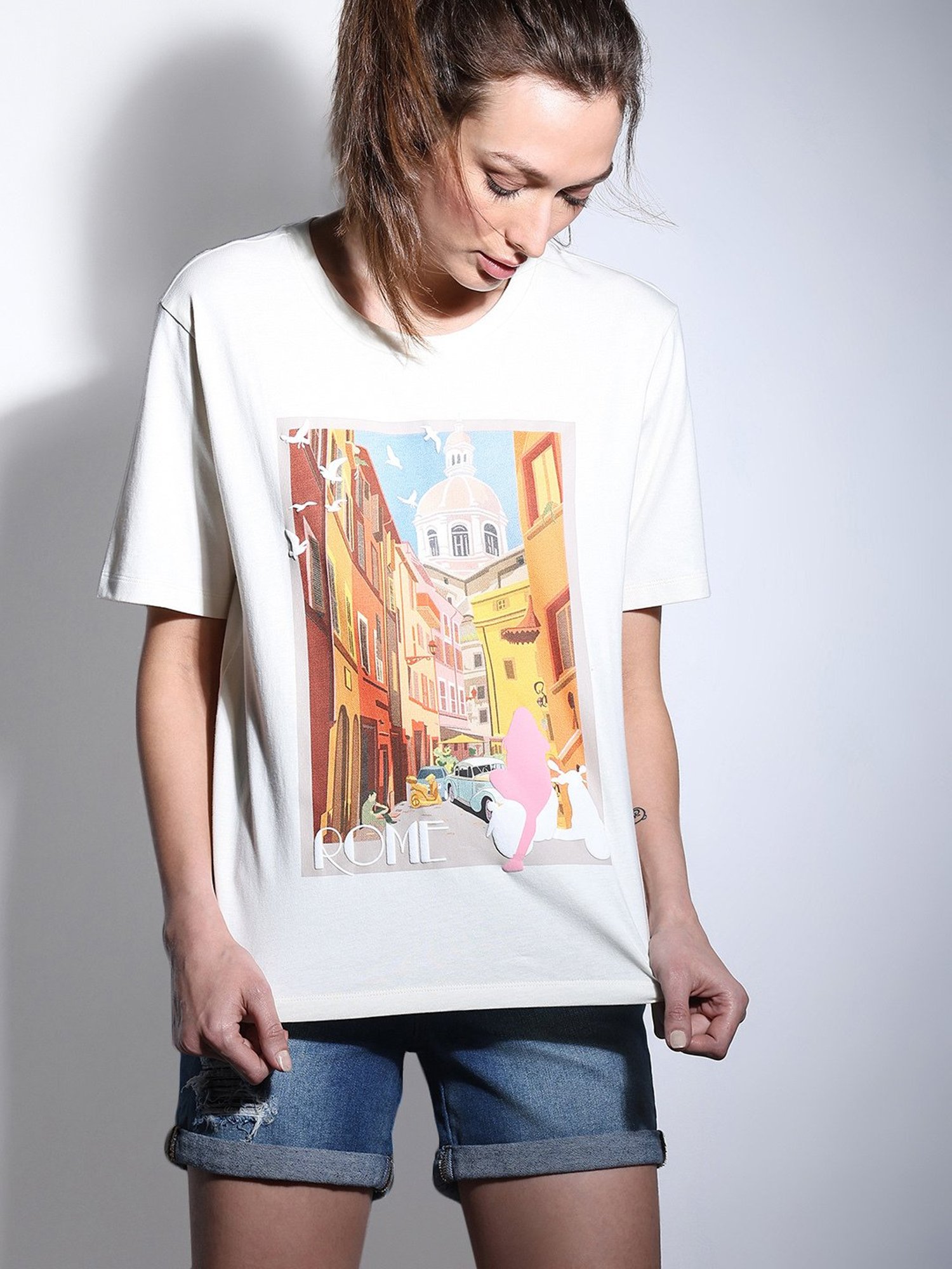 Vero Moda White Cotton Printed T-Shirt