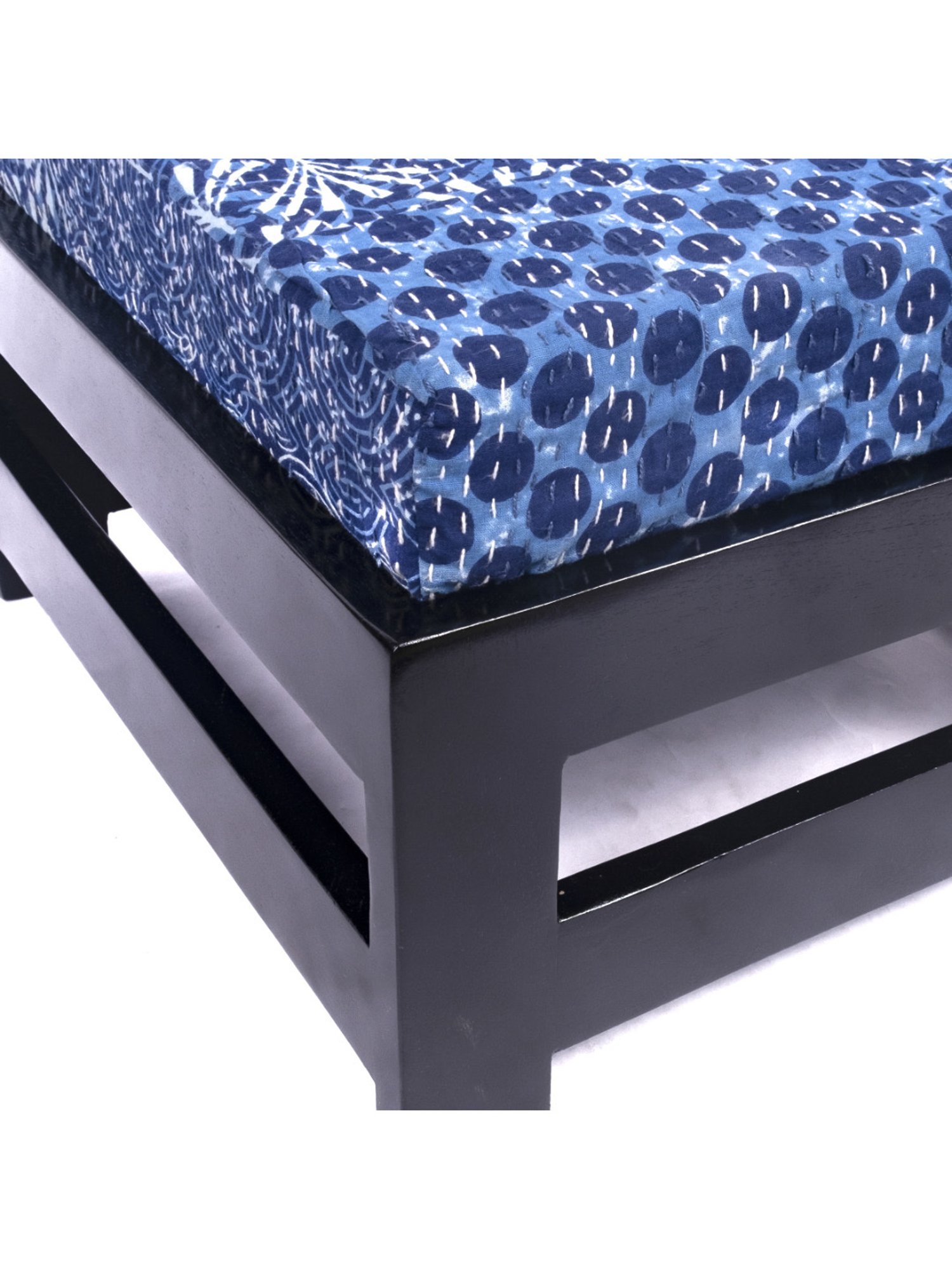 Chumbak Spring Marigold Floral Green Mango Wood Modern Trunk Storage Ottoman