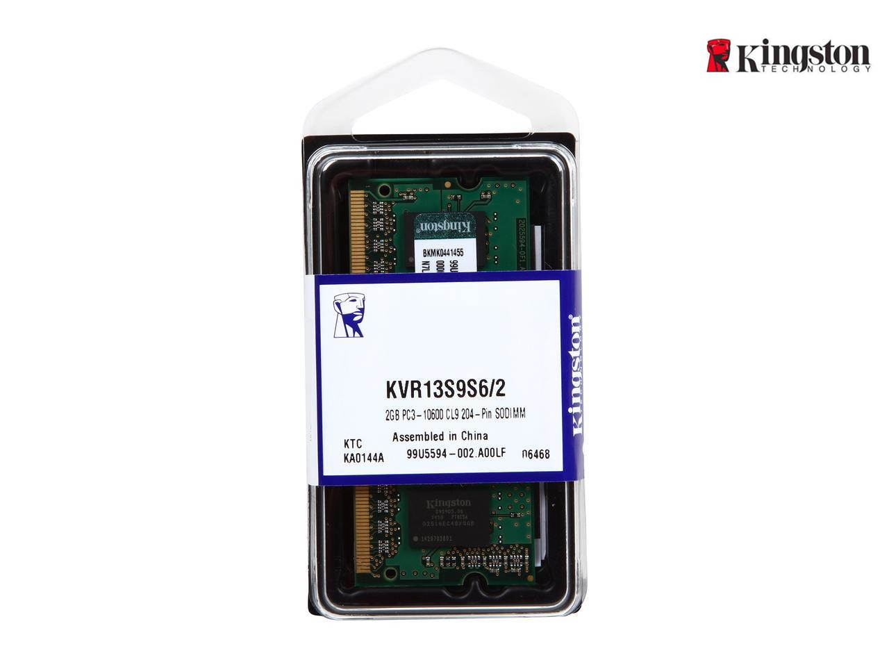 Kingston 4GB (2* 2GB) 204-Pin DDR3 SO-DIMM DDR3 1333 (PC3 10600) Laptop Memory Model KVR13S9S6/2