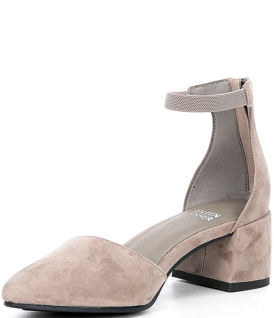 Eileen Fisher Goldie Suede Ankle Strap Pumps