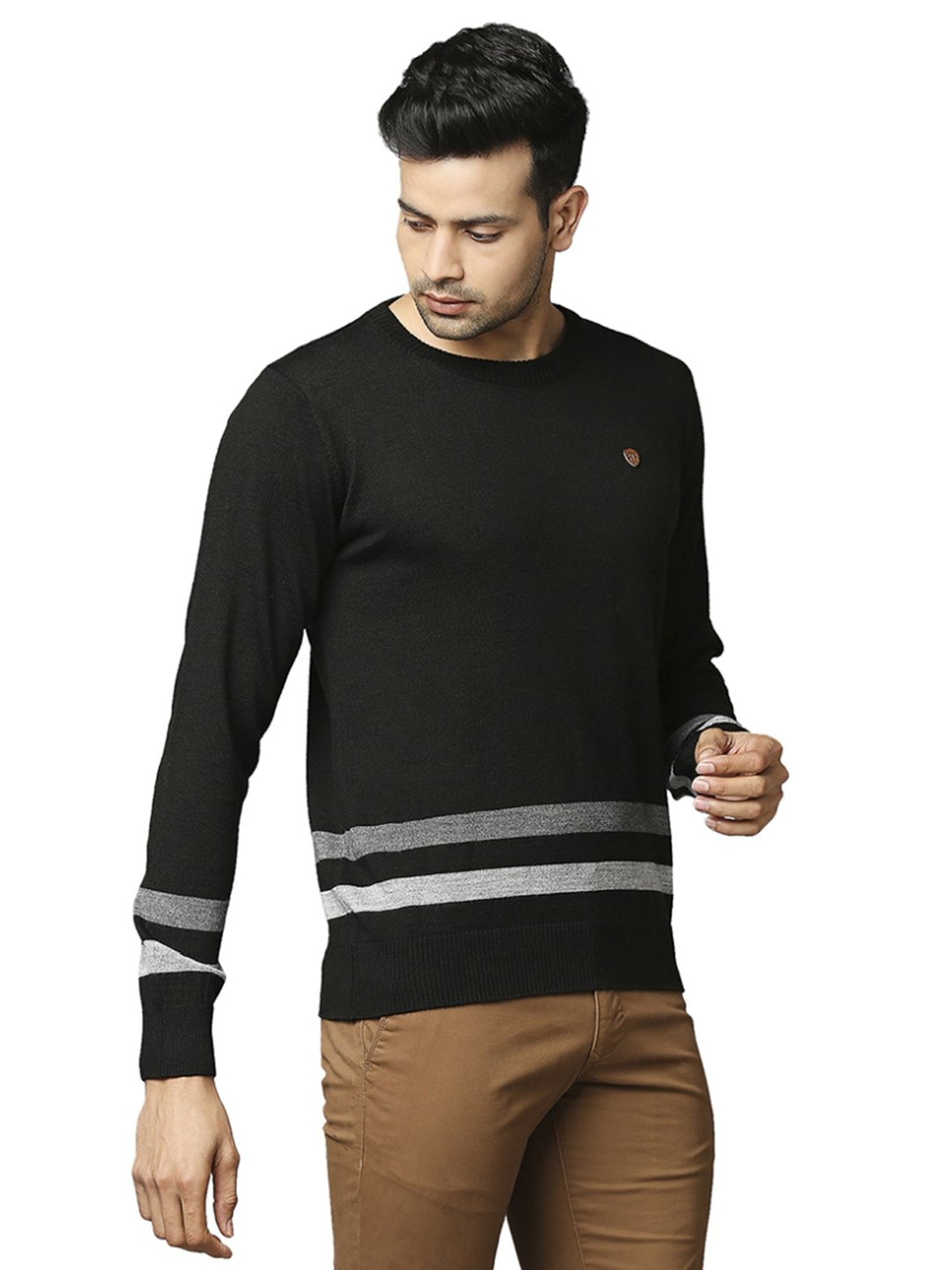 Raymond Black  Regular Fit Striped Sweaters