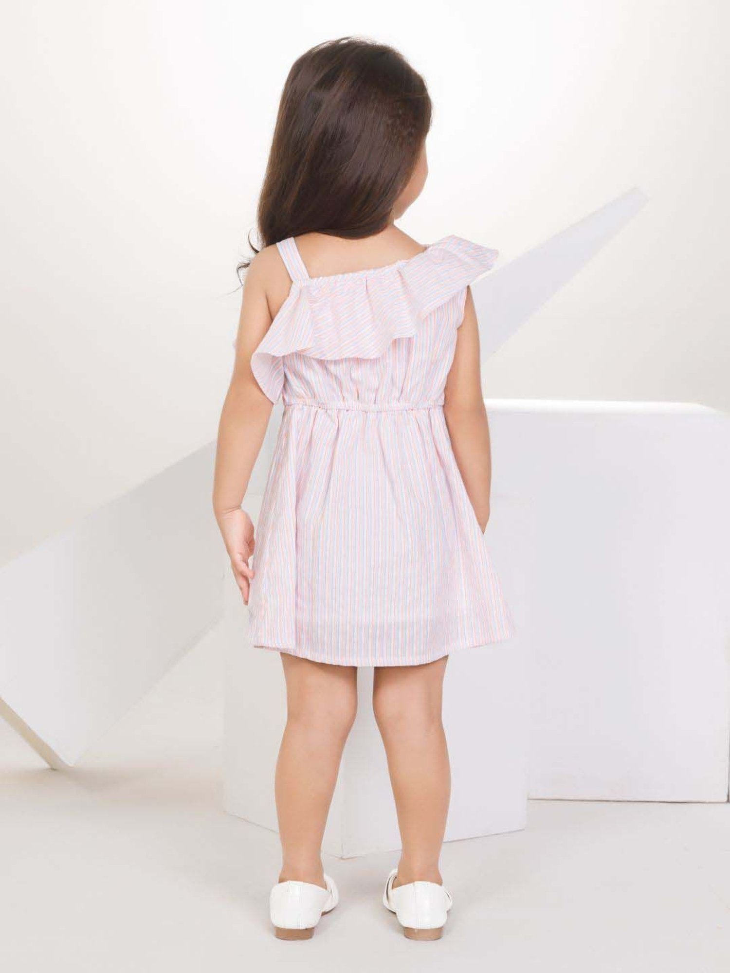 Peppermint Girls Pink Cotton Striped Dress