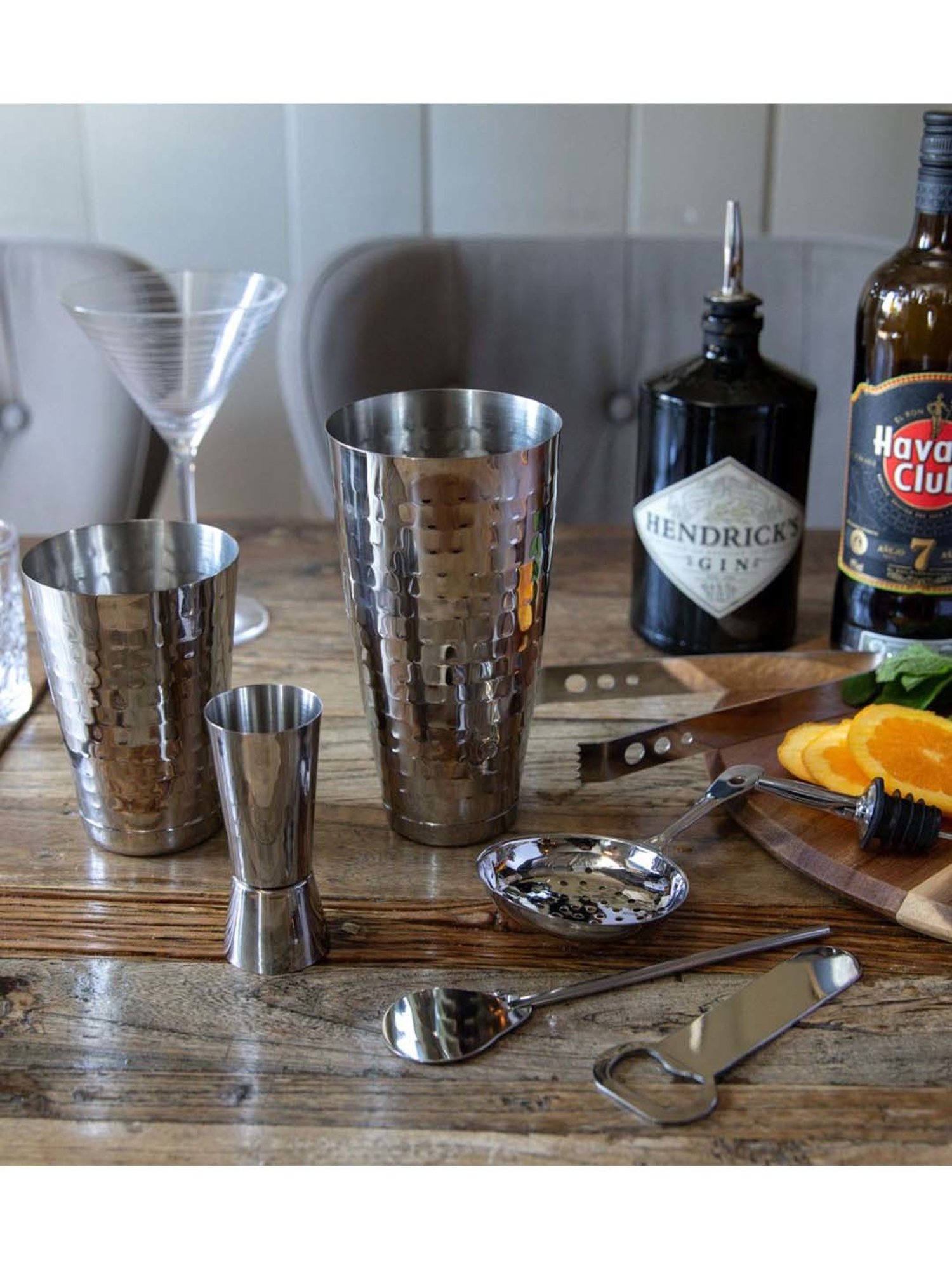 BarCraft Silver Stainless Steel Shaker (0.75 L) with Jigger - Set of 8