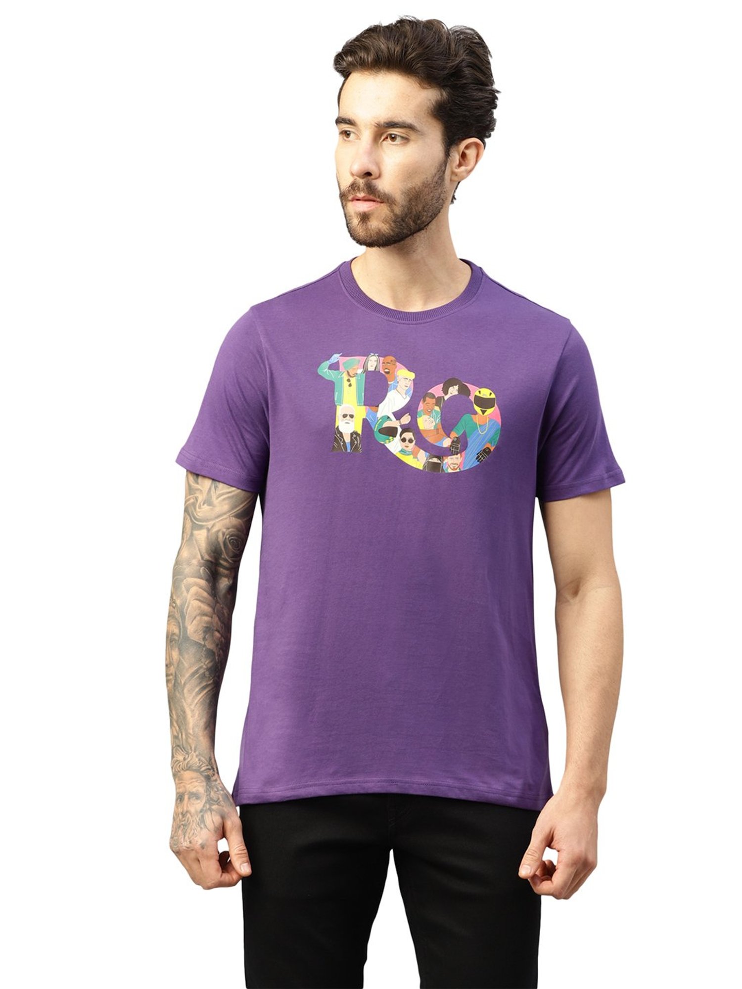 Royal Enfield GLOBAL RIDERS Purple Regular Fit Printed Crew T-Shirt