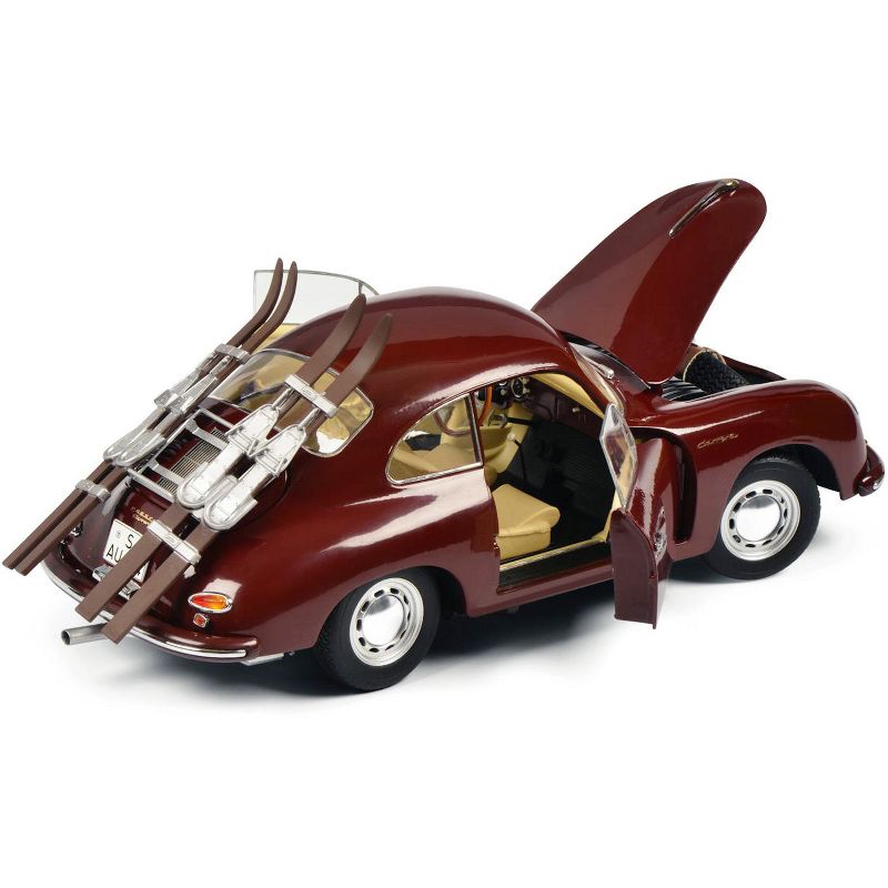 Porsche 356 A Carrera Burgundy w/ 2 Pairs of Skis "Skiurlaub" (Ski Holidays) Ltd Ed 1000 pcs 1/18 Diecast Model Car by Schuco