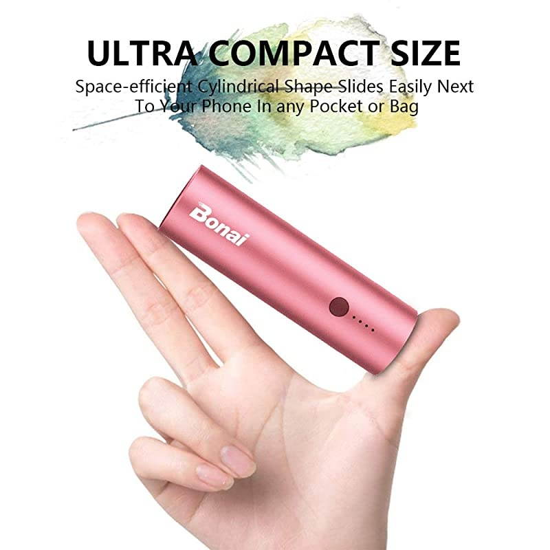 Portable Charger  UltraCompact Aluminum Power Bank 5000mAh Travel HighSpeed Output External Backup Battery Compatible iPhone iPad iPod Samsung Tablets PinkCharging Cable Included