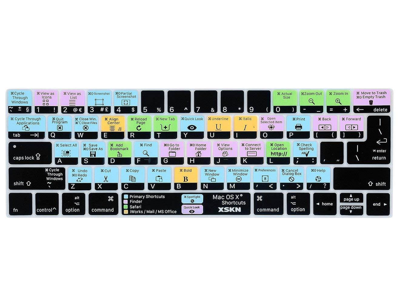 XSKN 2016 New Shortcut Design Series Keyboard Skin Cover for Touch Bar Models MacBook Pro 13 (A1706) & MacBook Pro 15 (A1707), US EU Universal Version (OS X)