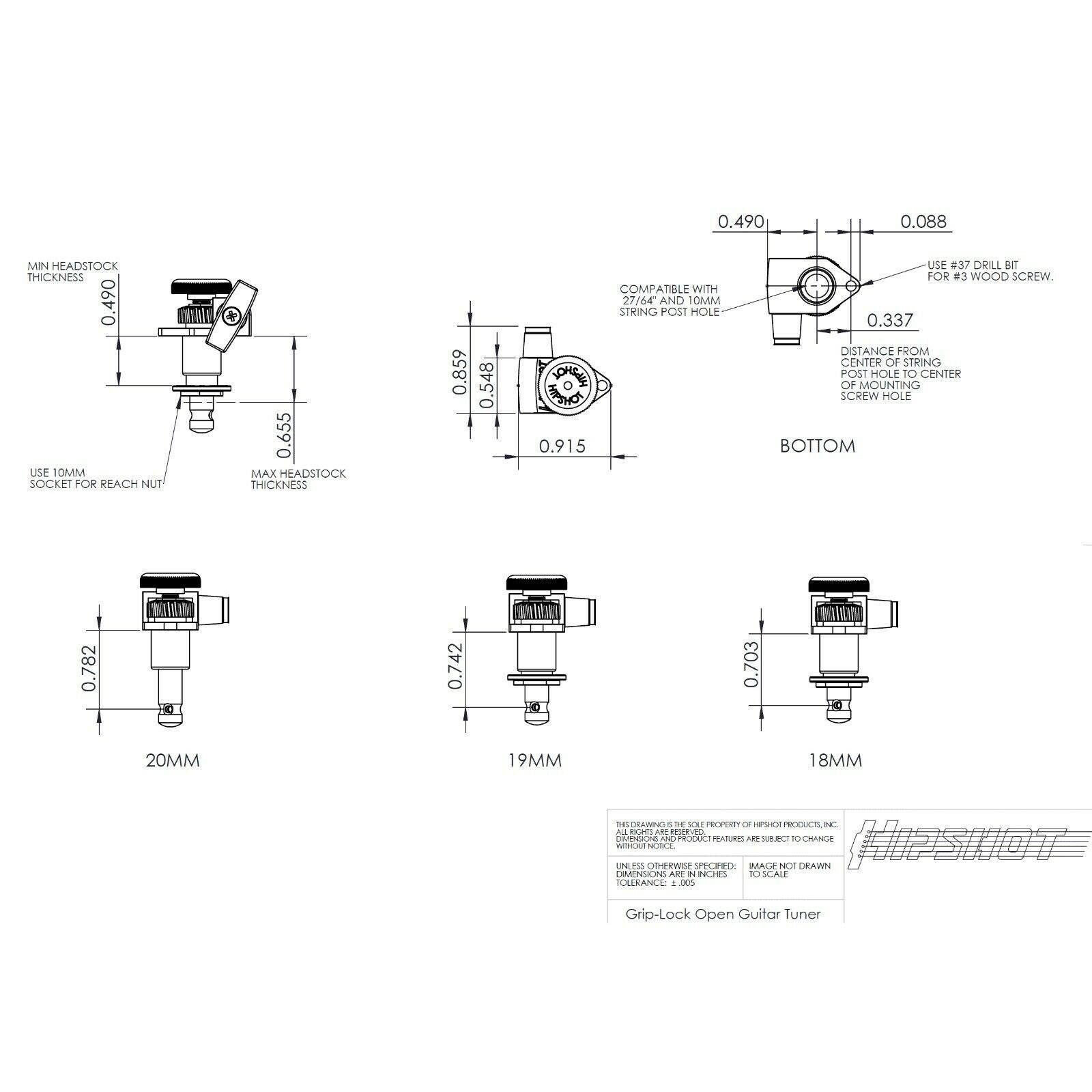 NEW Hipshot Grip-Locking Open-Gear D08 BUTTERBEAN Keys w/ Screws Set 3x3 - BLACK