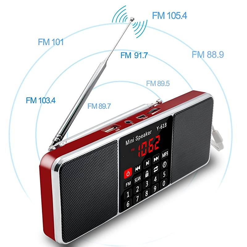 Multifunction Digital FM Radio Media Speaker MP3 Music Player Support TF Card USB Drive with LED Screen Display and Setting Timing Shutdown Function Red