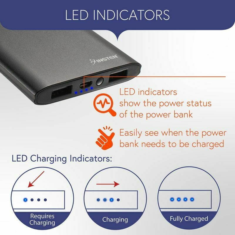 Powerbank 10000mAh with 2 Port for iPhone 11 Pro Max Universal Cell Phone Black