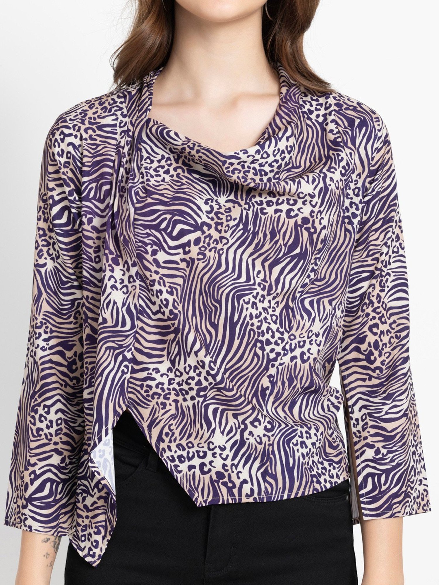 SHAYE Beige & Purple Printed Top