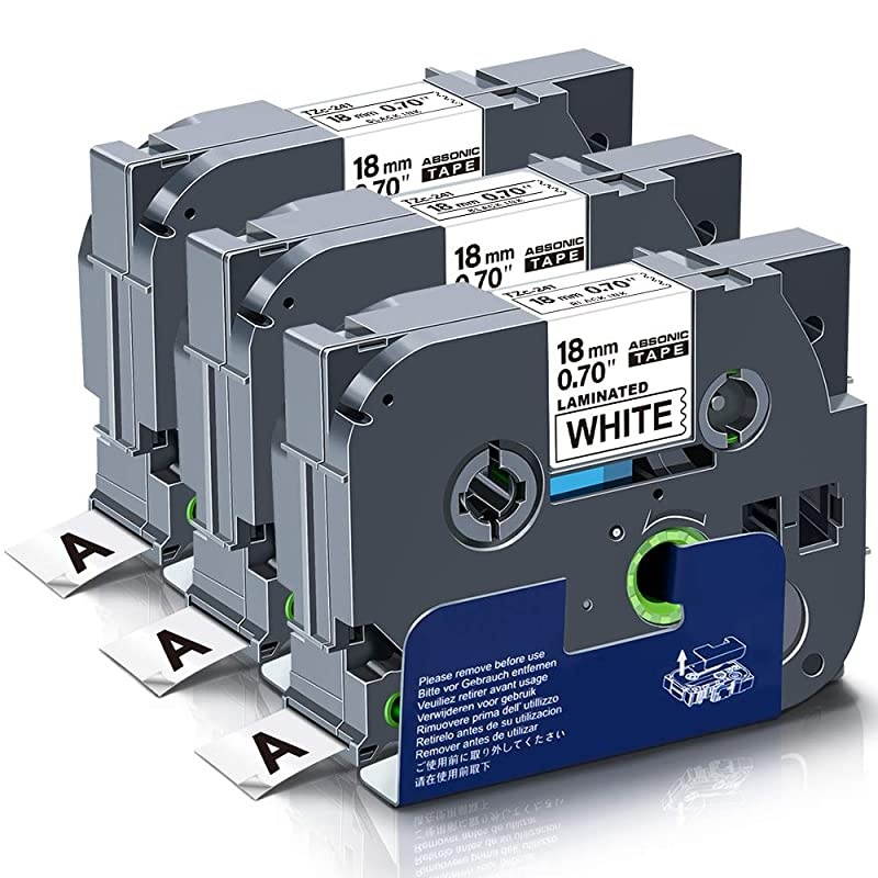 Compatible Label Tape Replacement for Brother Tze241 TZ241 18mm 07 Black on White Laminated for PTouch PTD400AD PTD600 2030 PT1880 PTP700 PTT2730 Label Maker 34 in x 262ft 3Packs