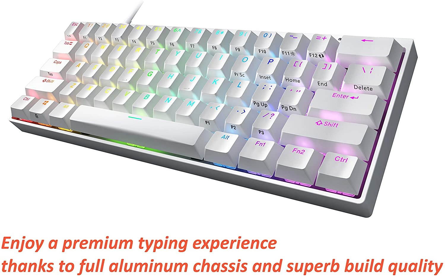 Durgod HK Venus RGB Mechanical Gaming Keyboard - 60% Layout - USB Type C - Aluminium Chassis (Cherry Red, White)