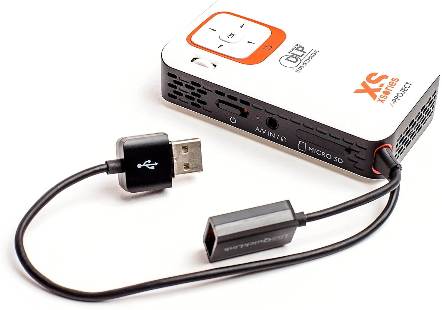 XSories X-Project, Portable LED Pocket Projector + Media Player, Micro SD Card input, USB connectivity, 4GB Memory, Onboard Speaker