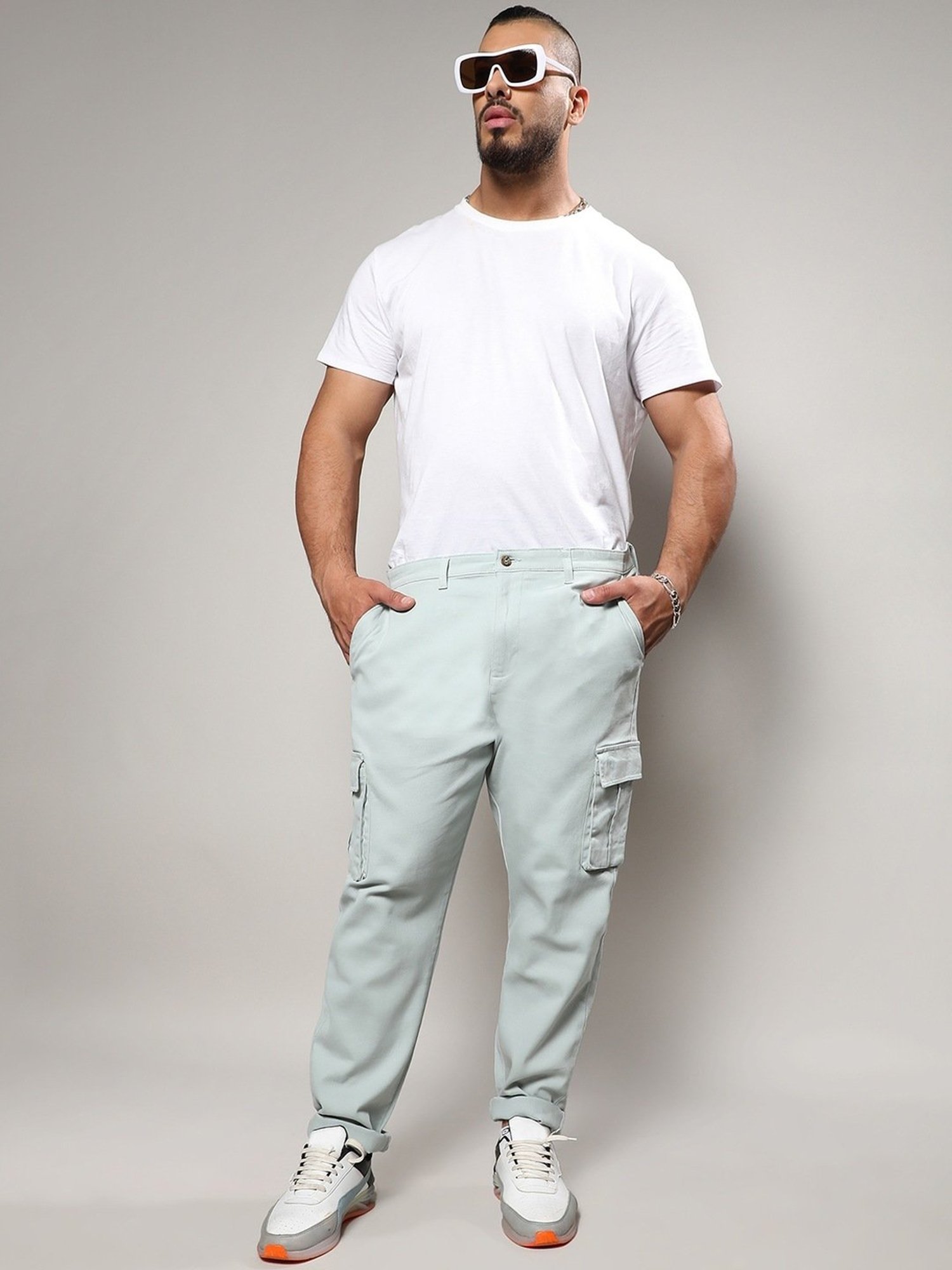 Instafab Plus Sage Green Regular Fit Plus Size Cargos