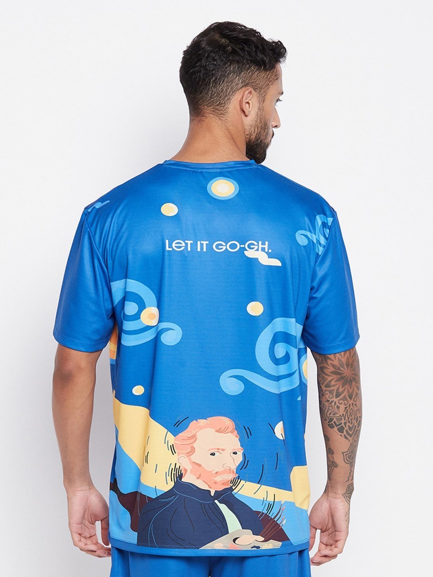 Edrio Blue Cotton Relaxed Fit Printed T-Shirt