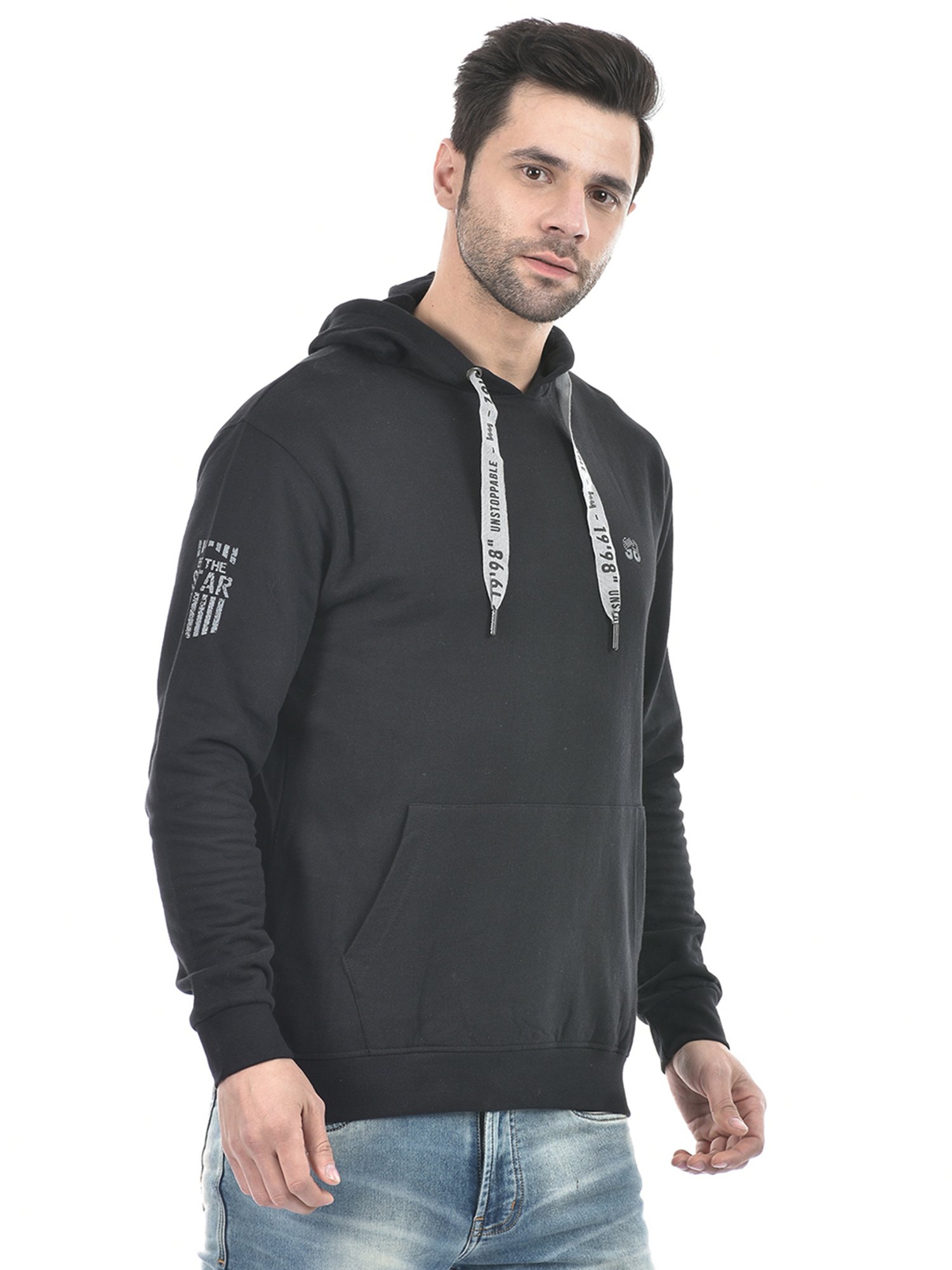 Lawman Pg3 Black Regular Fit Printed Hooded Sweatshirt