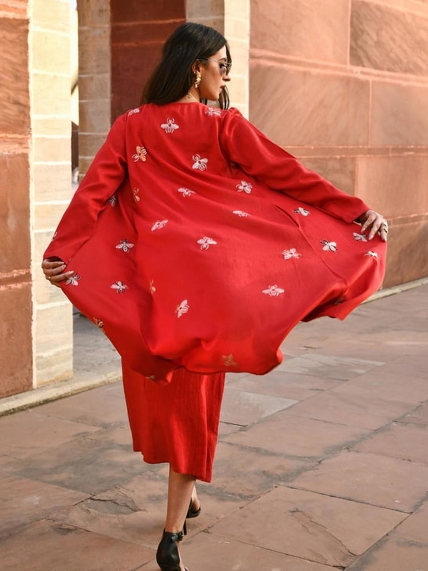 Gulaal Red Reva Bug Embroidered Cover-up Jacket