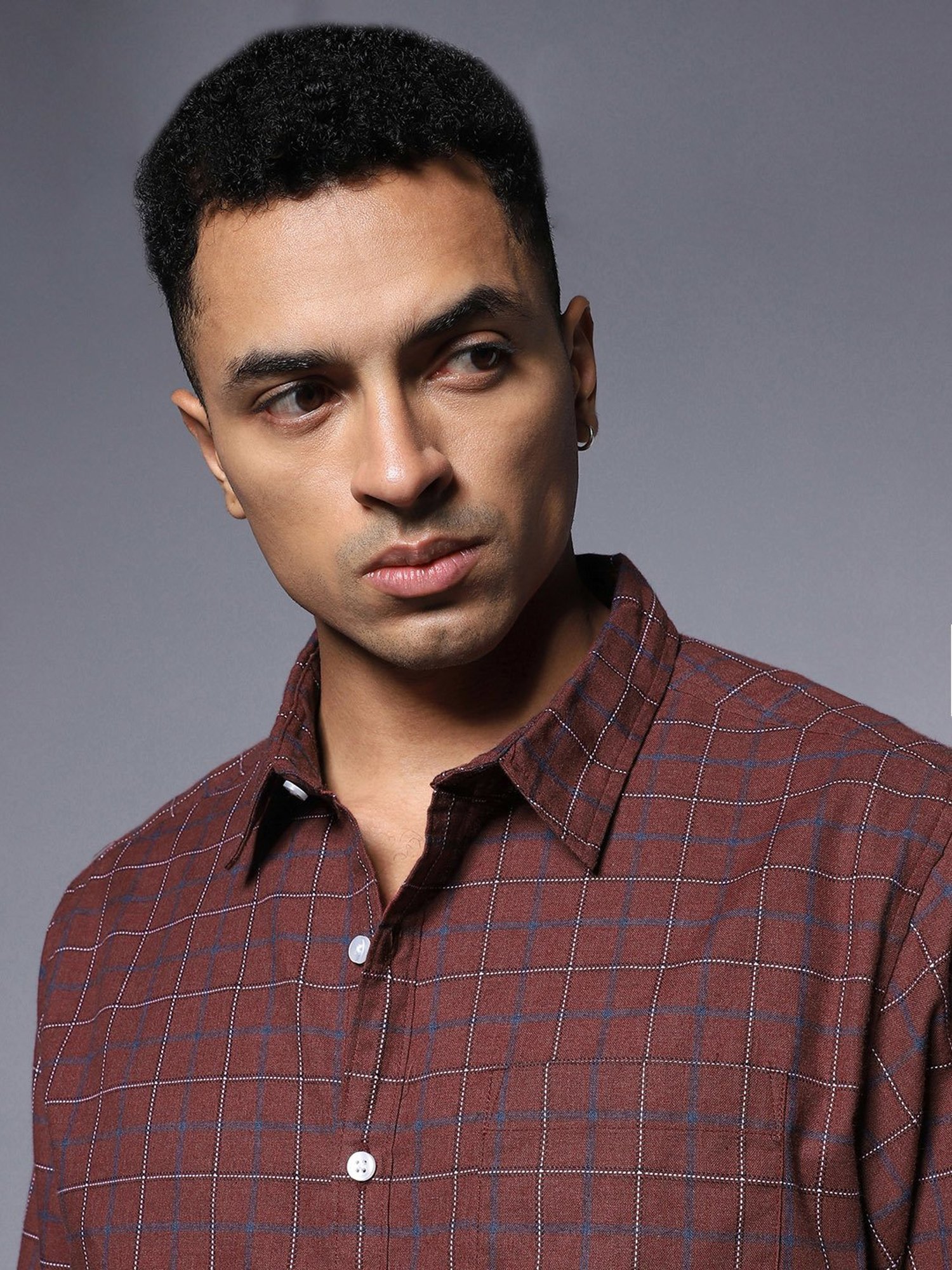 High Star Dark Maroon Relaxed Fit Check Cotton Shirt