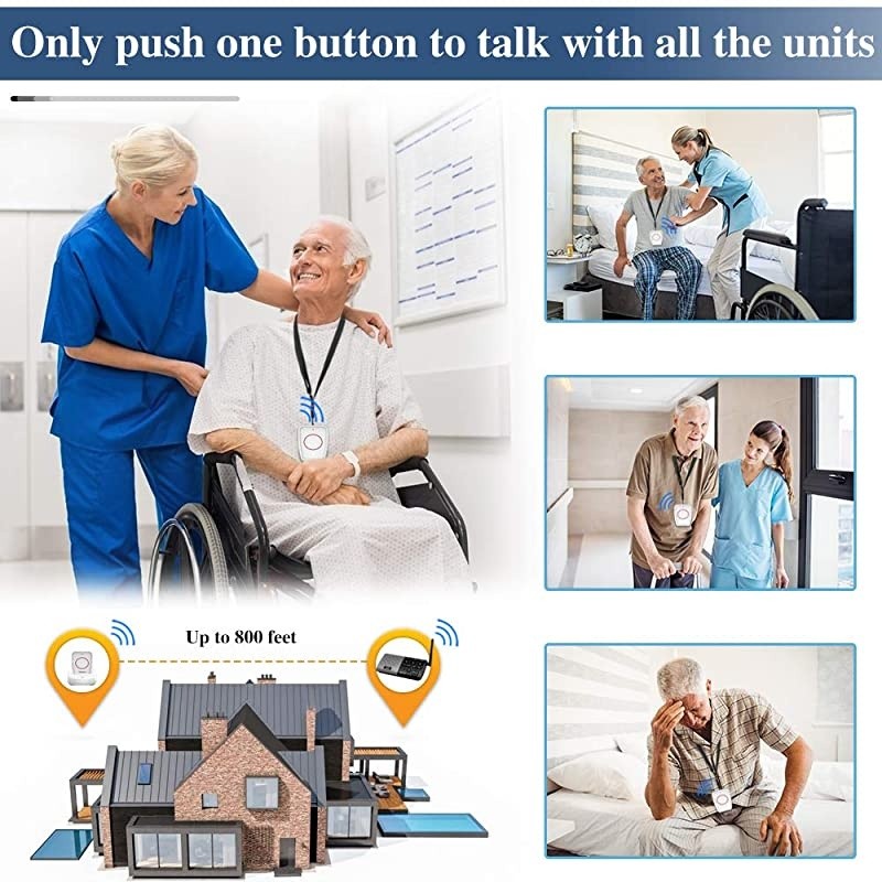 Wireless Two-Way Conversation Caregiver Pager Call Button for Elderly Senior Patient Personal Alert Alarm Nurse Call Button for Home Safety Alert System(White)