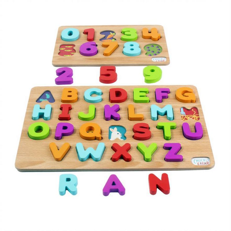 Chuckle & Roar ABC's & 123s Wood Puzzles 36pc