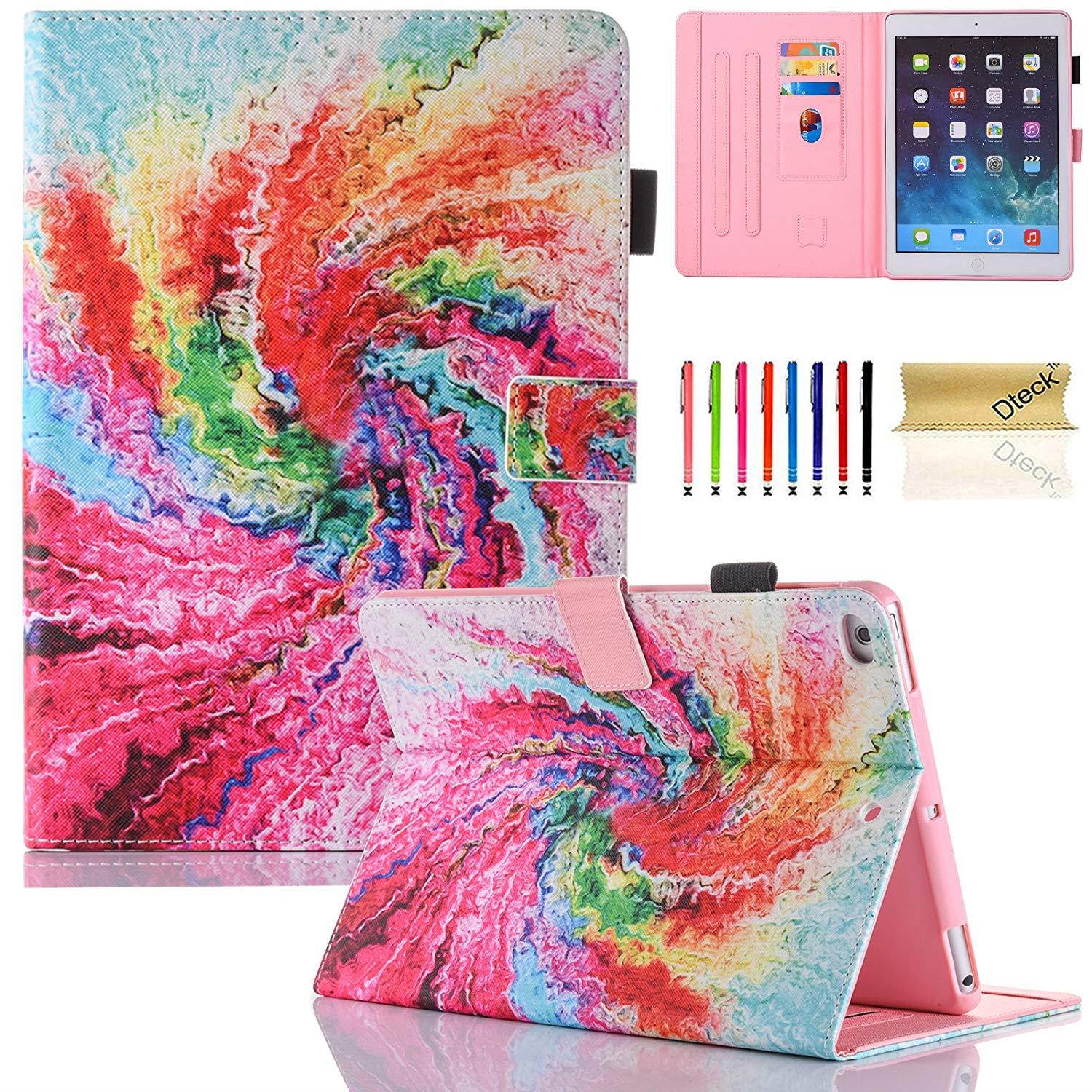 iPad 2018 2017 9.7 Inch Case/iPad Air 2 Case/iPad Air Case,Dteck PU Leather Smart Multi-Angle Stand Protective Cover Auto Wake/Sleep Feature Case for iPad 2017 2018 9.7 Inch,iPad Air 1 2,Rainbow Cake