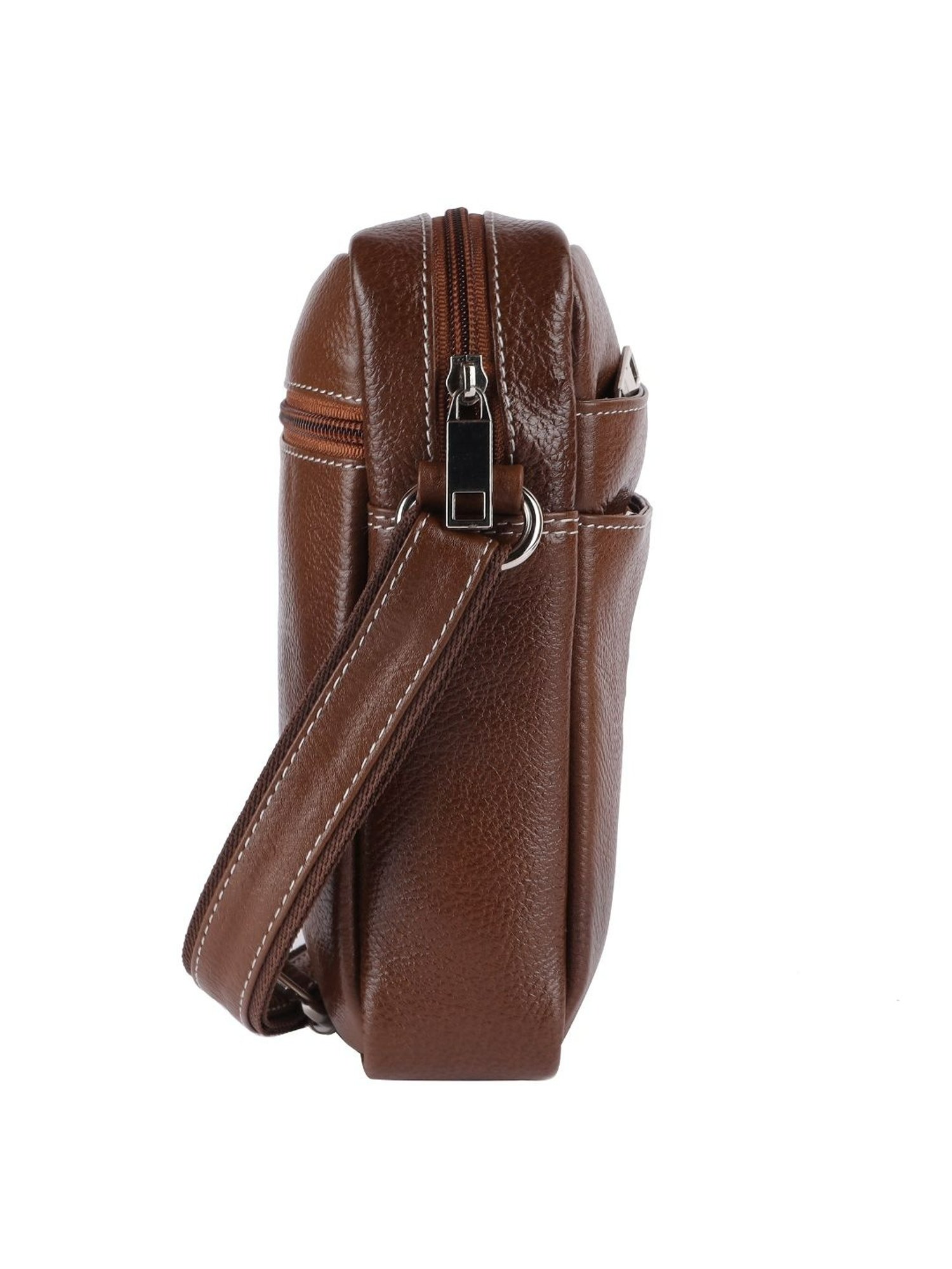 HiLEDER Brown Textured Small Leather 6.5 inch Cross Body Bag