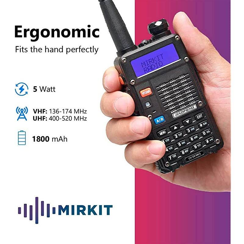 2X Ham Radios UV-5R MK5 8 Watt Max Power with  Lanyards for Your Radio - 1800 mAh Li-ion Battery and Programming Cable Compatible for Your uv5r