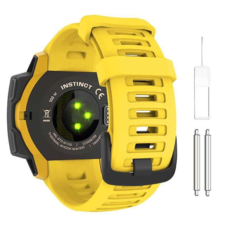 Watch Band Compatible with Garmin Instinct Sports GPS Smart Watch Soft Silicone Adjustable Replacement Strap Fit Garmin InstinctInstinct TideInstinct Tactical Yellow