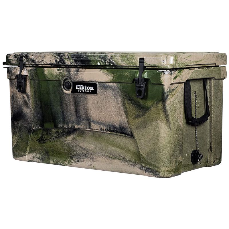 Elkton Outdoors ELK-ICE-110CAMO Heavy Duty Rotomolded Portable 110 Quart Commercial Grade Insulated Hardside Ice Chest Beverage Cooler, Camo