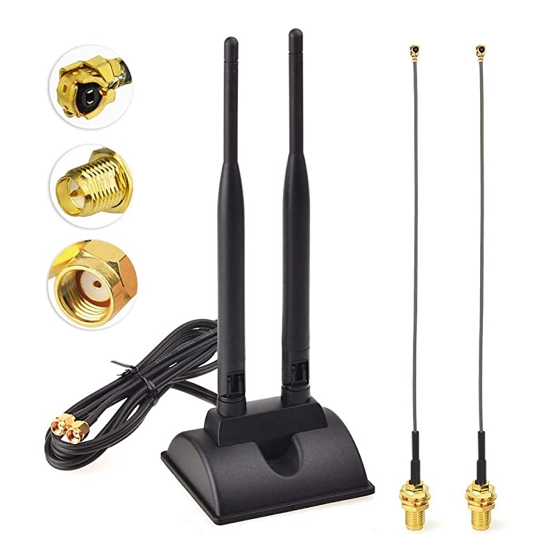 24GHz 5GHz Dual Band WiFi Antenna RPSMA Male Connector with IPEX IPX UFL Mini PCI to RPSMA Female Cable 6 2Pack for PCIE WiFi Network Card USB WiFi Adapter Wireless Router Hotspot
