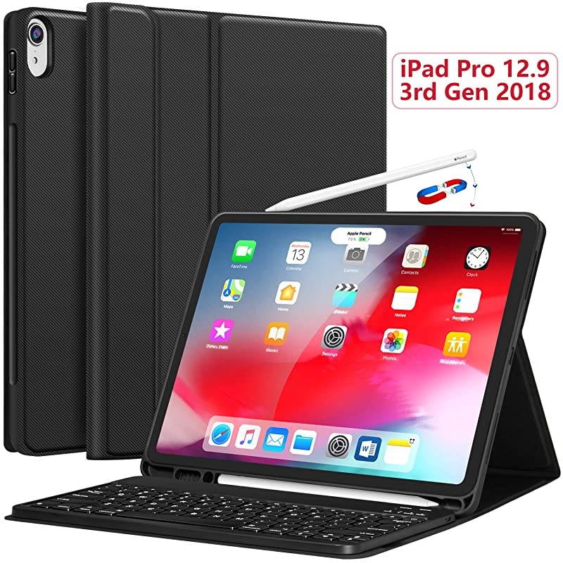 Pro 129 Case with Keyboard2018 Support Apple Pencil Charging with Pencil Holder Magnetically Detachable Wireless Keyboard for Pro 129 2018 Not for 20172015 Black