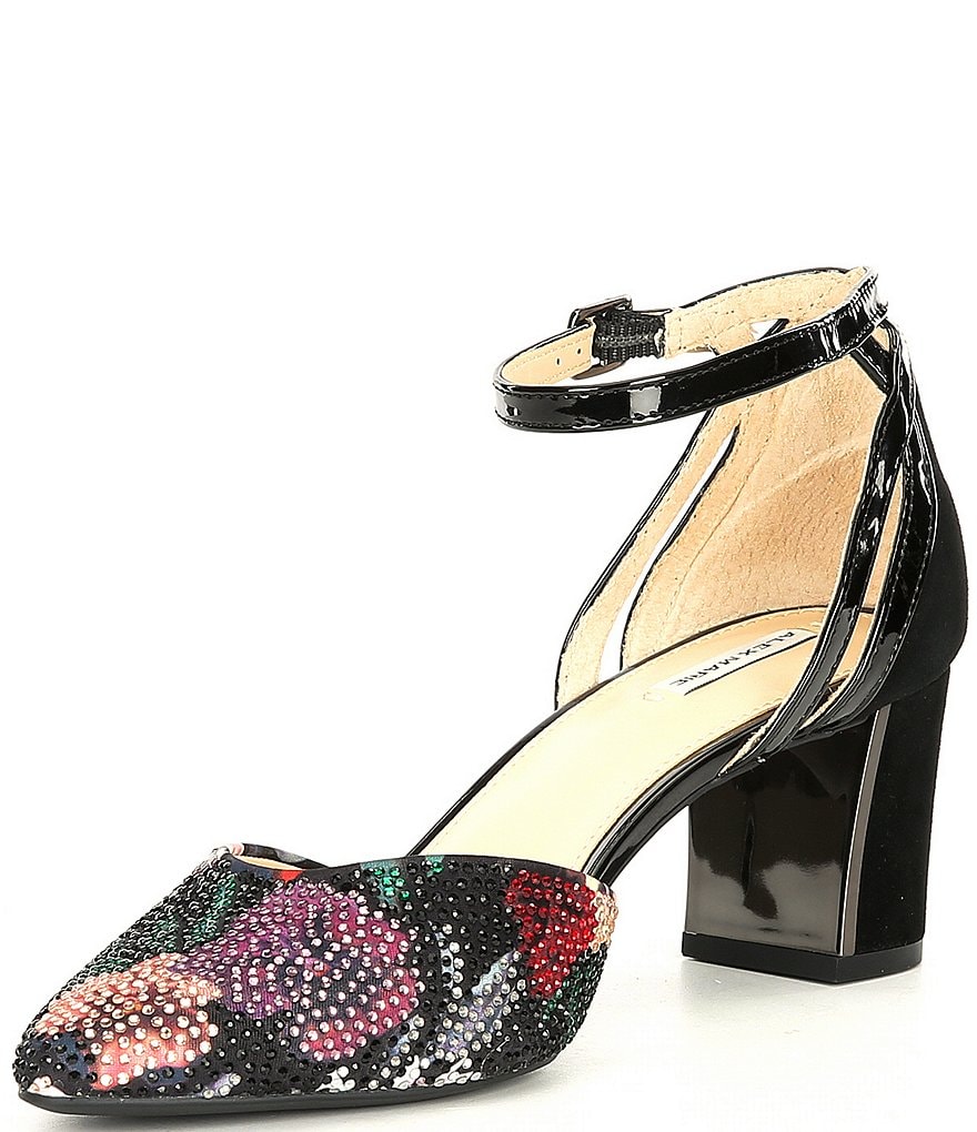 Alex Marie NelvinTwo Floral Rhinestone Embellished Ankle Strap Pumps