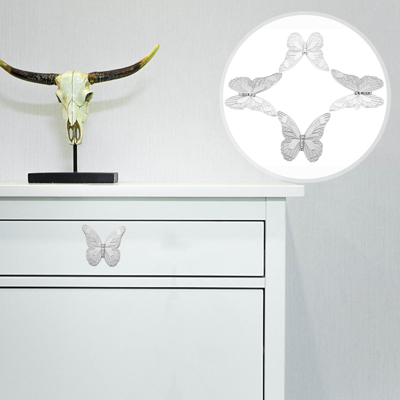 4pcs Vintage Butterflies Cupboard Door Knobs Antique Drawer Pulls Handle Knobs