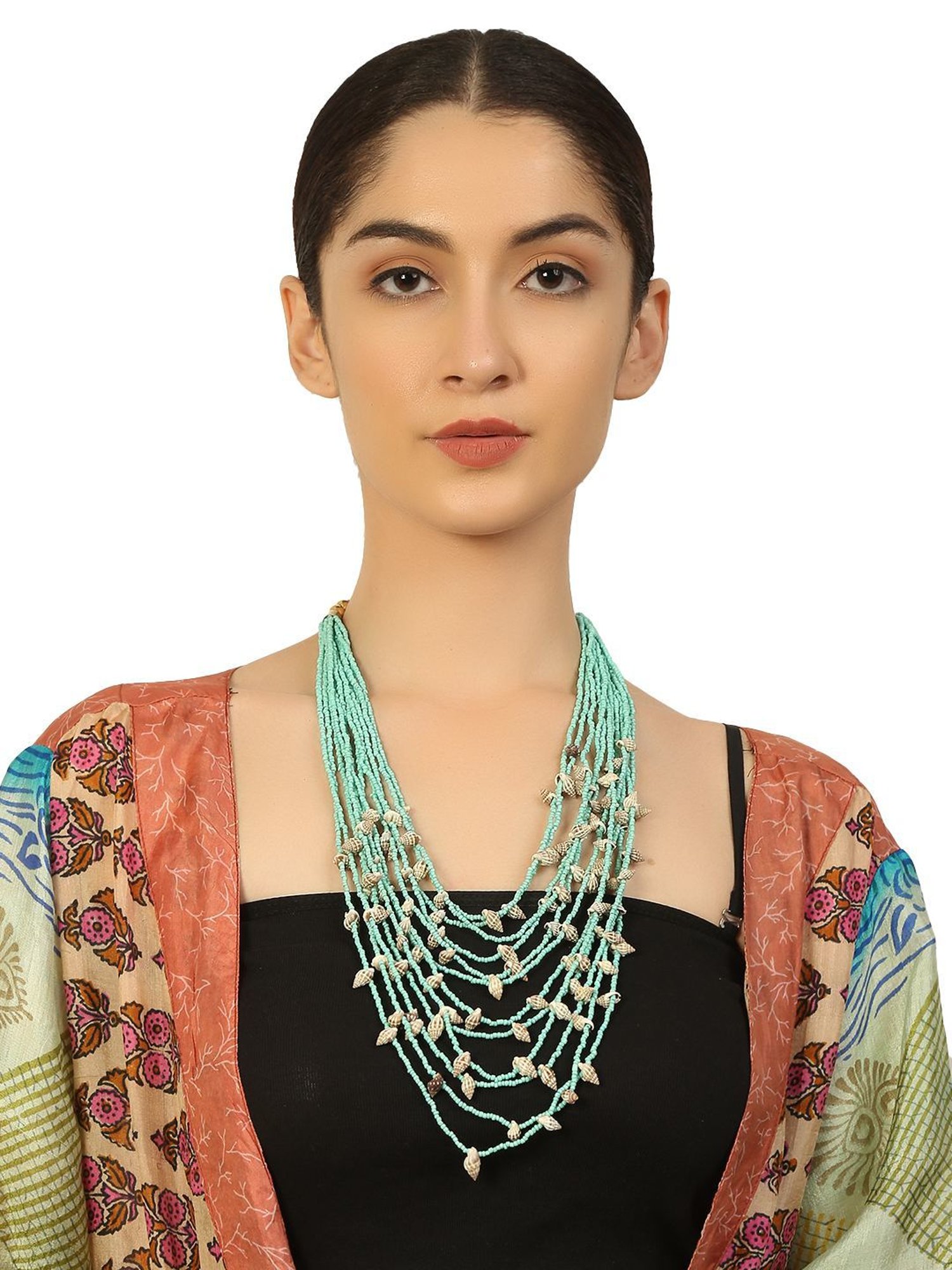 Imli Street Green Long Beaded Handcrafted Tribal Necklace