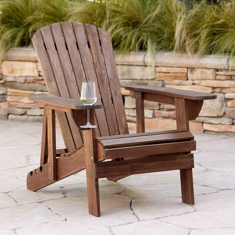 Teal Island Designs Kava Dark Brown Wood Outdoor Adirondack Chair w/ Wine Holder