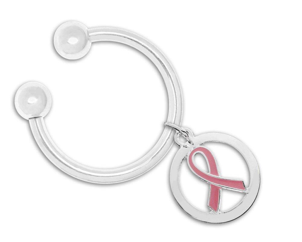 Breast Cancer Awareness Silver Circle Key Chain (2 Key Chains in Gift Boxes)