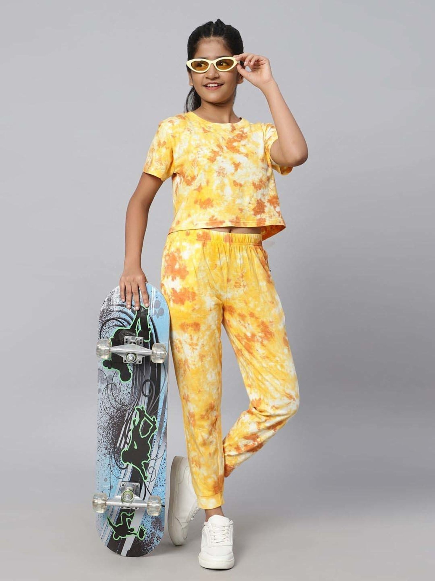 TeenTrums Kids Yellow & White Cotton Over Dyed T-Shirt Set