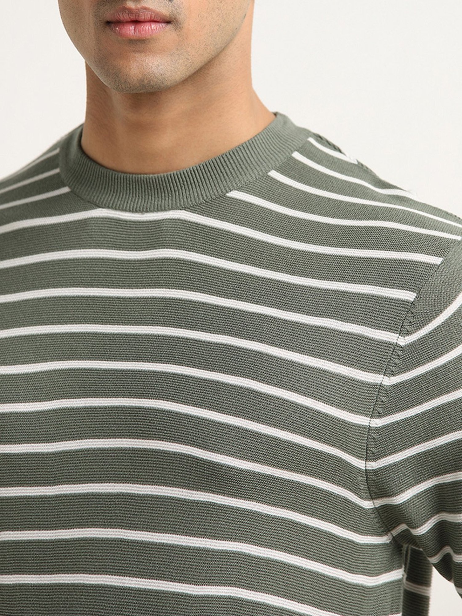 Ascot by Westside Dark Sage Striped Relaxed-Fit T-Shirt