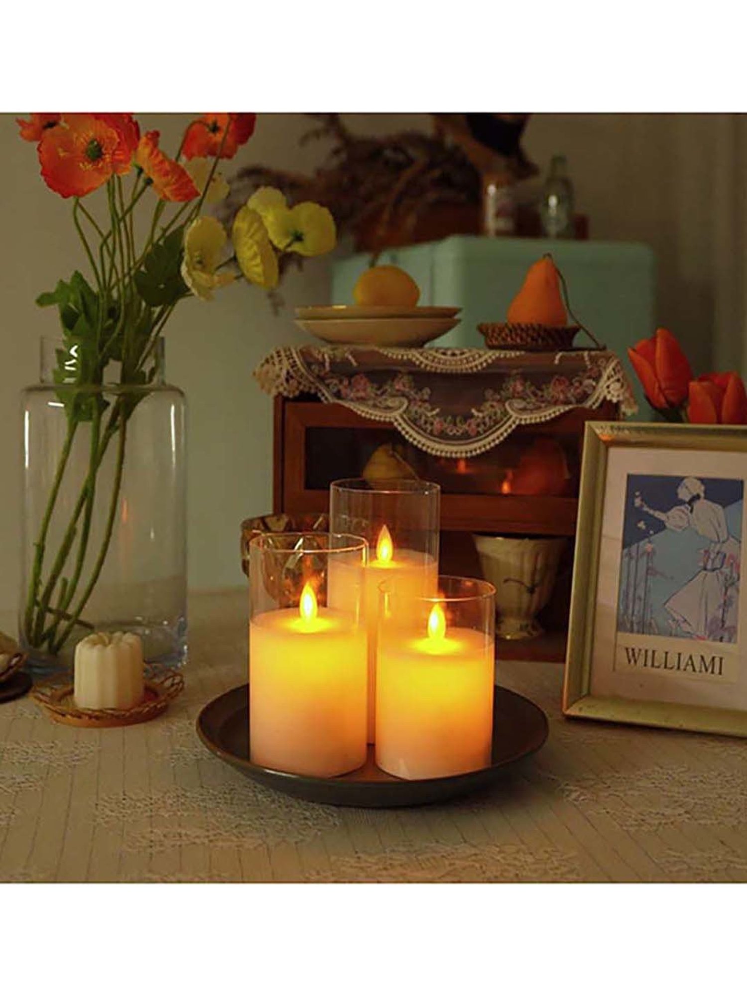 Xergy Glass Battery Operated Flameless LED Candles with Remote - Set of 3 (White)